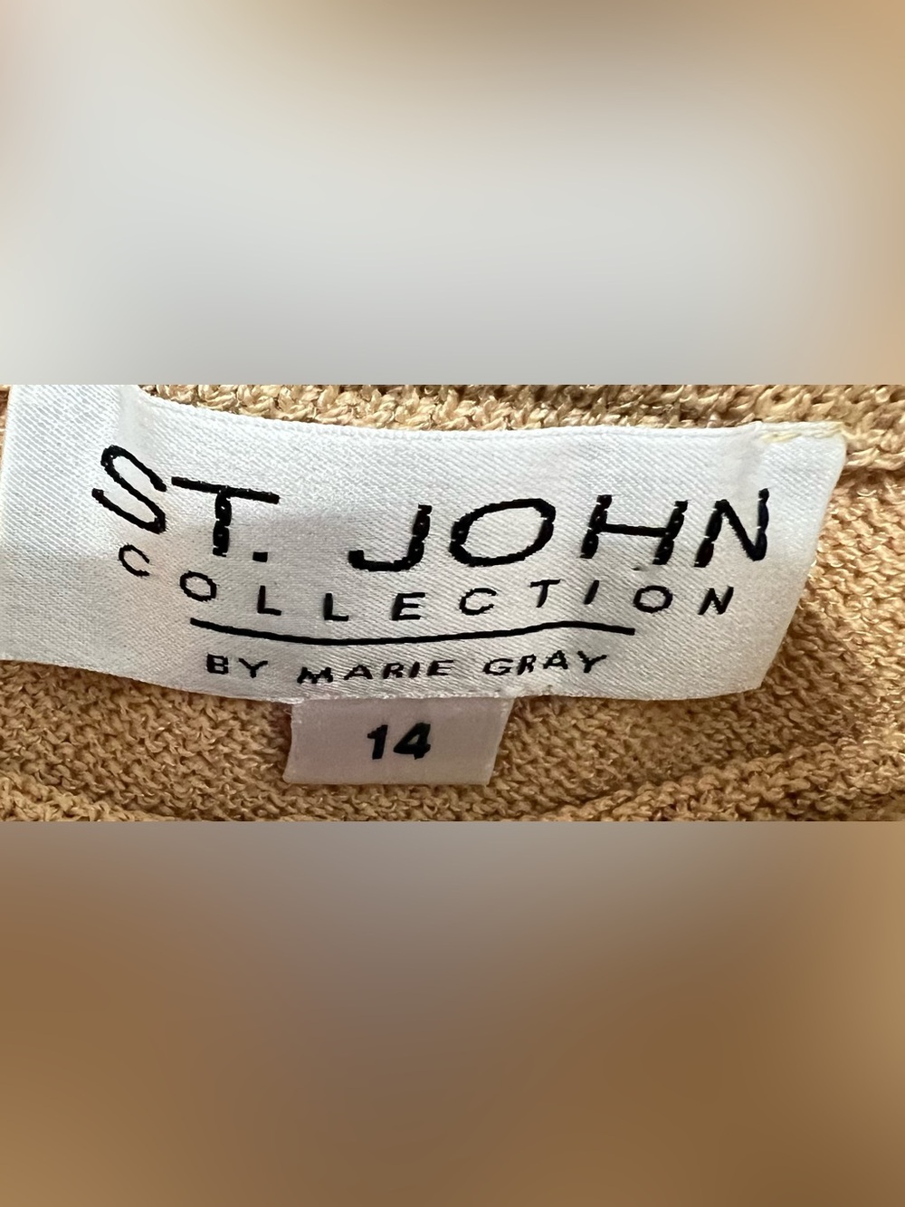 St. John Collection Marie Gray Knit Skirt Suit Set Camel Tan Luxe Career Chic - Picture 9 of 10